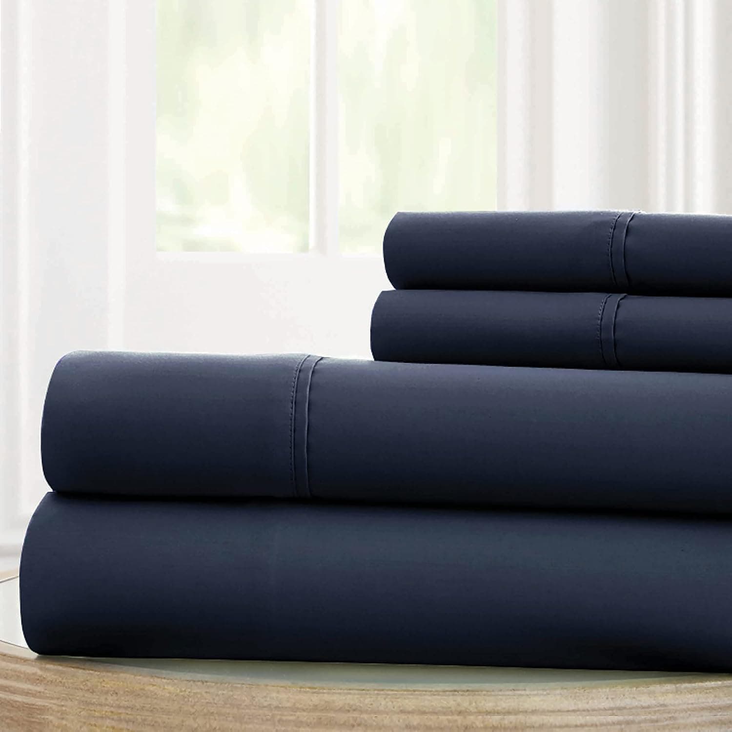Modern Threads Amrapur Overseas Soft Solid Sheets-100 GSM Luxurious Microfiber Bed Includes Flat, Fitted Sheet with Deep Pockets, & Pillowcases, King, Navy