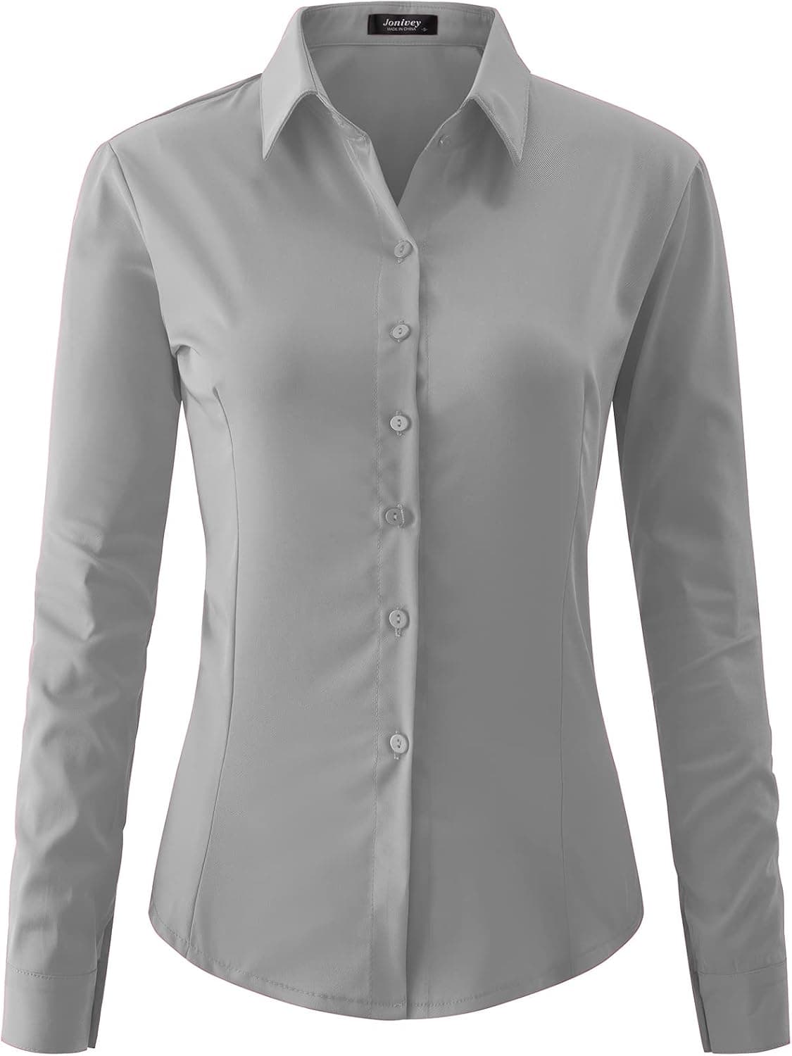 jonivey Women Stretch Button Down Shirt Long Sleeve Basic Work Formal Casual Blouse