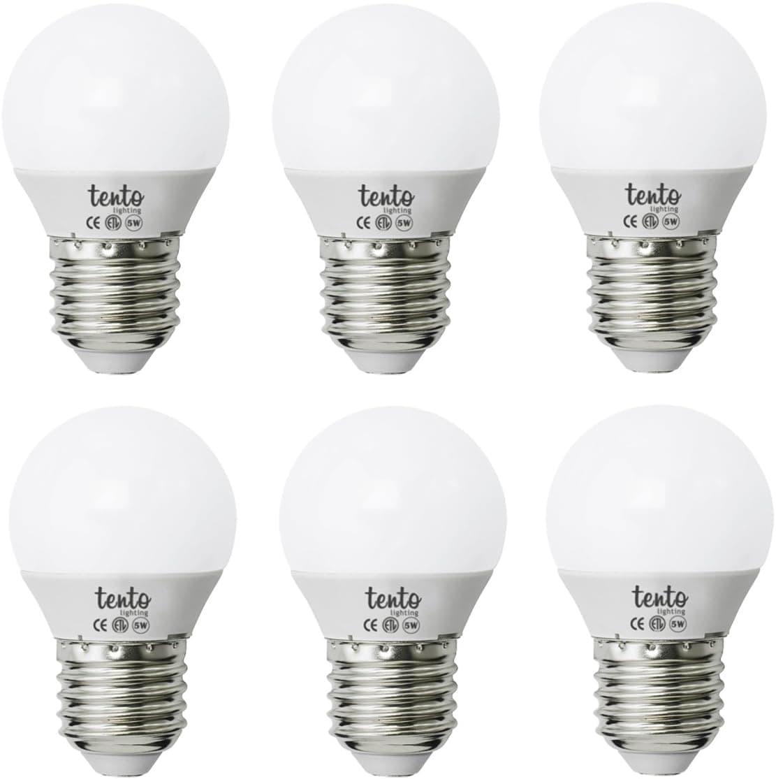 Tento Lighting E26 Medium Base, Table Lamps Night Stand Ceiling Fan Energy Saving Vanity LED Light Bulbs, Cool White, 180 Degree Omidirectional Beam Angle 5w (6000k)