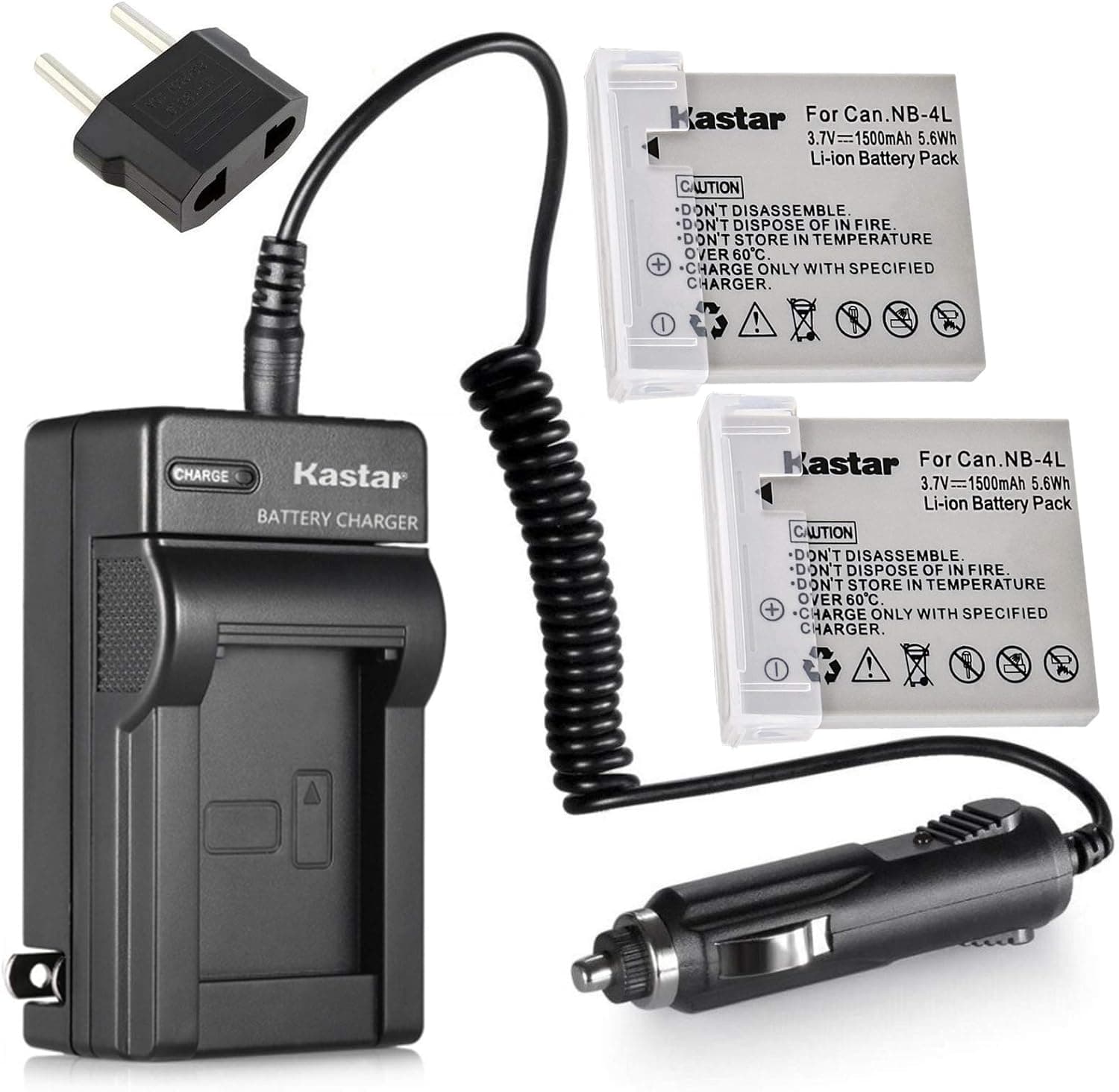 Kastar Battery Charger with Car Charger and 2 Battery for Canon Powershot TX1 SD750 SD1000 SD780 is SD1400 is ELPH 100 HS ELPH 300 HS ELPH 310 HS ELPH 330 HS as NB-4L NB4L NB-4LH NB4LH CB-2LV