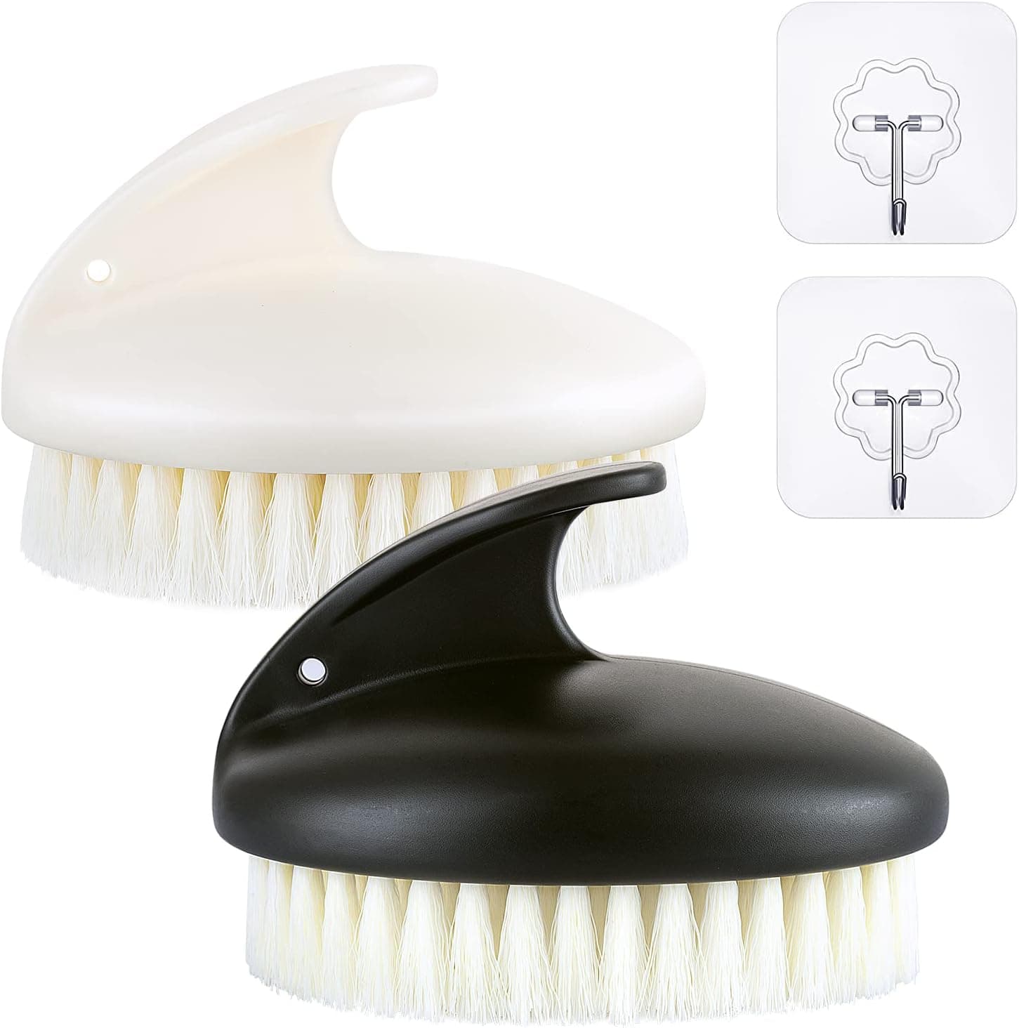 2 Pack Dry Brush Exfoliating Brush, Anti-Slip Body Scrubber for Shower, with Hanging String & Adhesive Hooks, Never Mold Shower Body Cleaning Brush for Deep Cleansing&Soften Skin (Black+White)