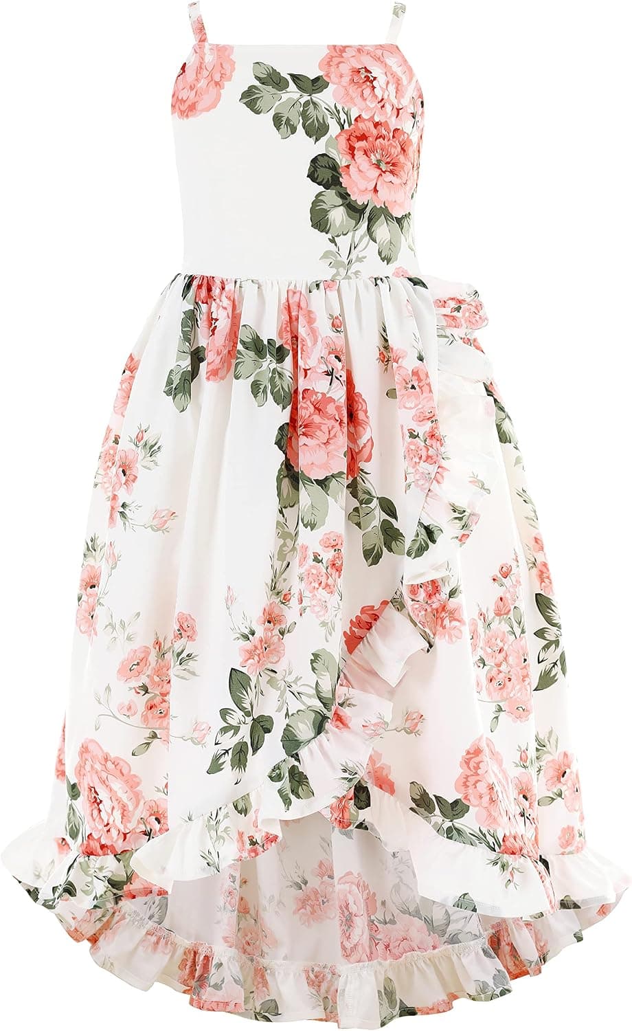 Flofallzique Floral Girls Maxi Dress Summer Spaghetti Strap Kids Vintage Boho Hi-Low Sundress