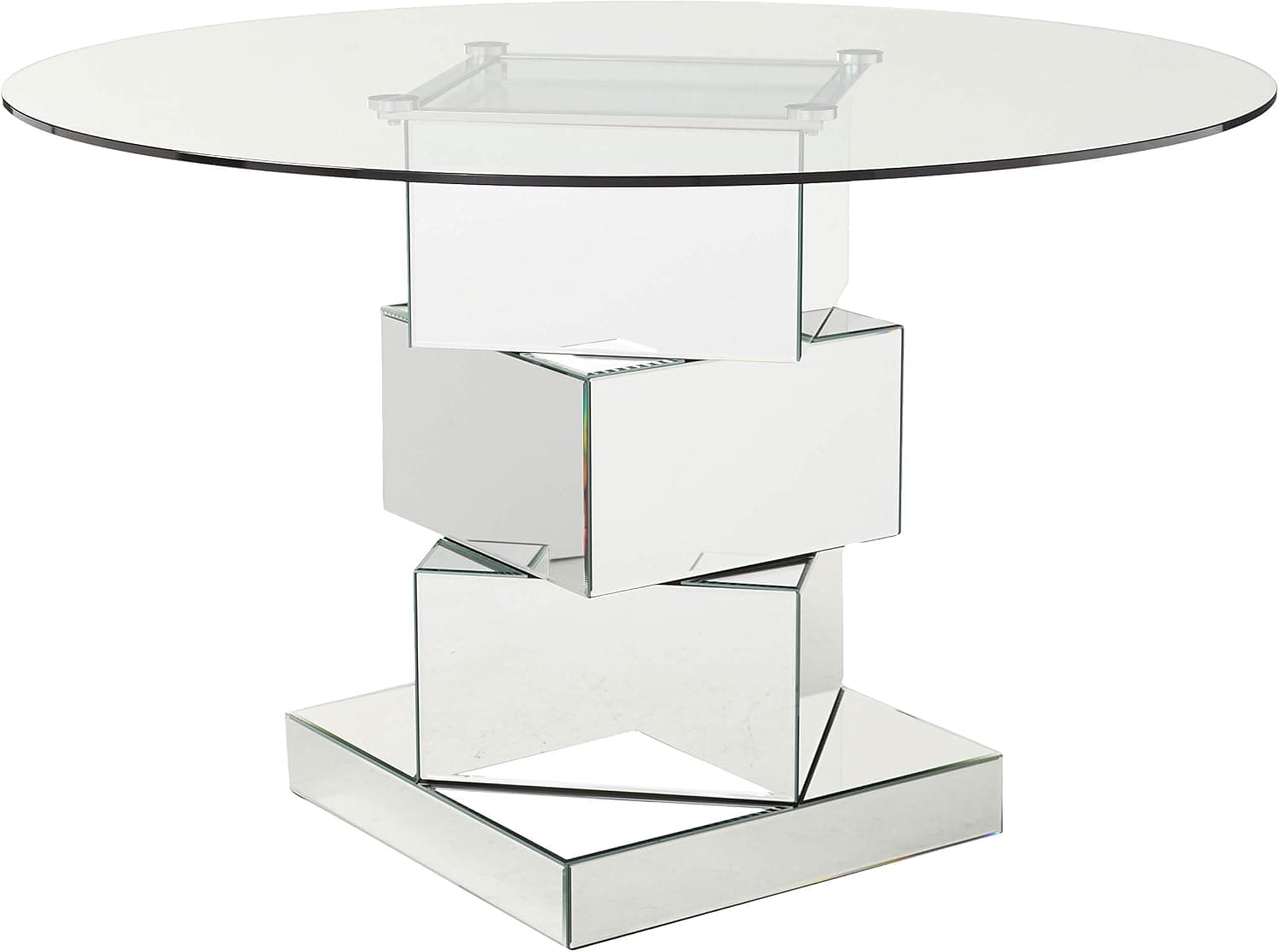 Meridian Furniture Haven Collection Modern Contemporary Mirrored Dining Table with Round Tempred Glass Top, 50" W x 50" D x 31.5" H