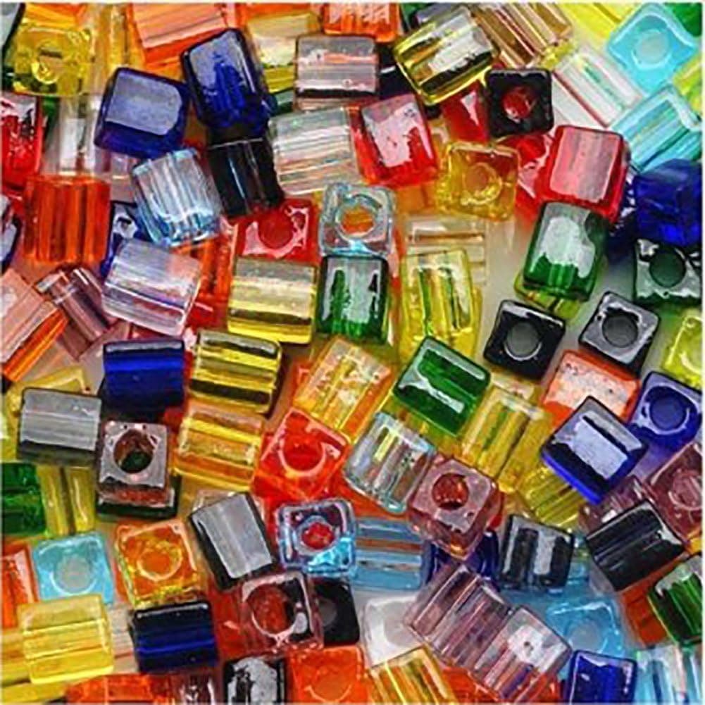 Luxury & Custom {3.8 x 4mm} of Approx 100 Individual Loose Tiny Size Square "Faux Gem" Beads Made of Genuine Glass w/ Elegant Subtle Glossy & Clear Mix Rainbow Hues {Red, Yellow, Blue, Green & Orange}