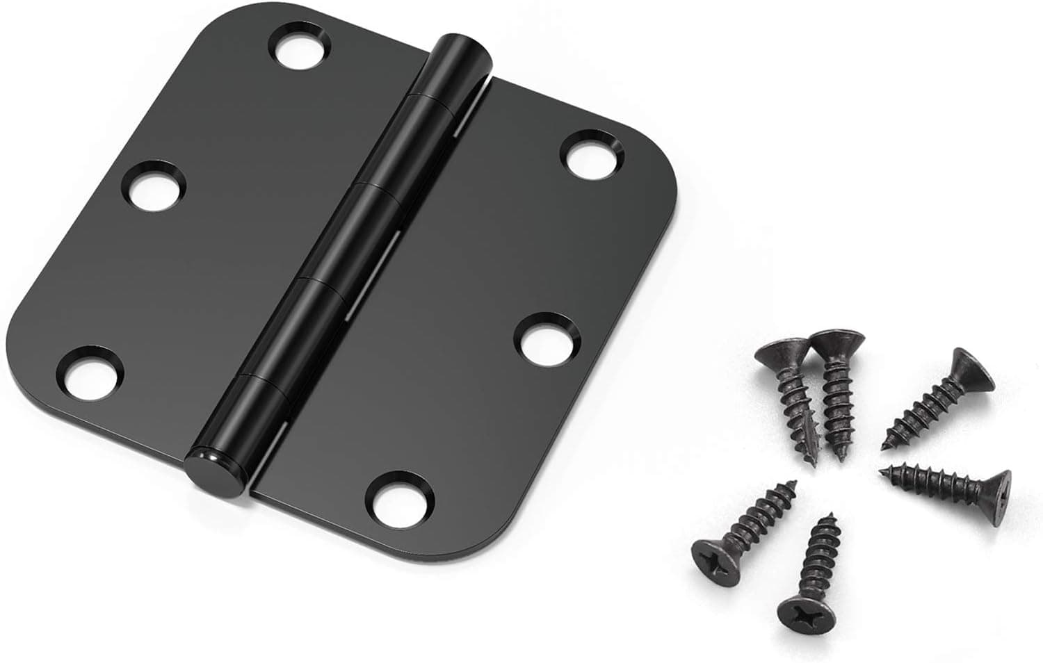 KNOBWELL 3 Pack Matte Black Door Hinges 3.5" x 3.5" Extruded Solid Brass Door Hinge with Black Finish, Interior Door Hinges, 5/8" Radius Corners