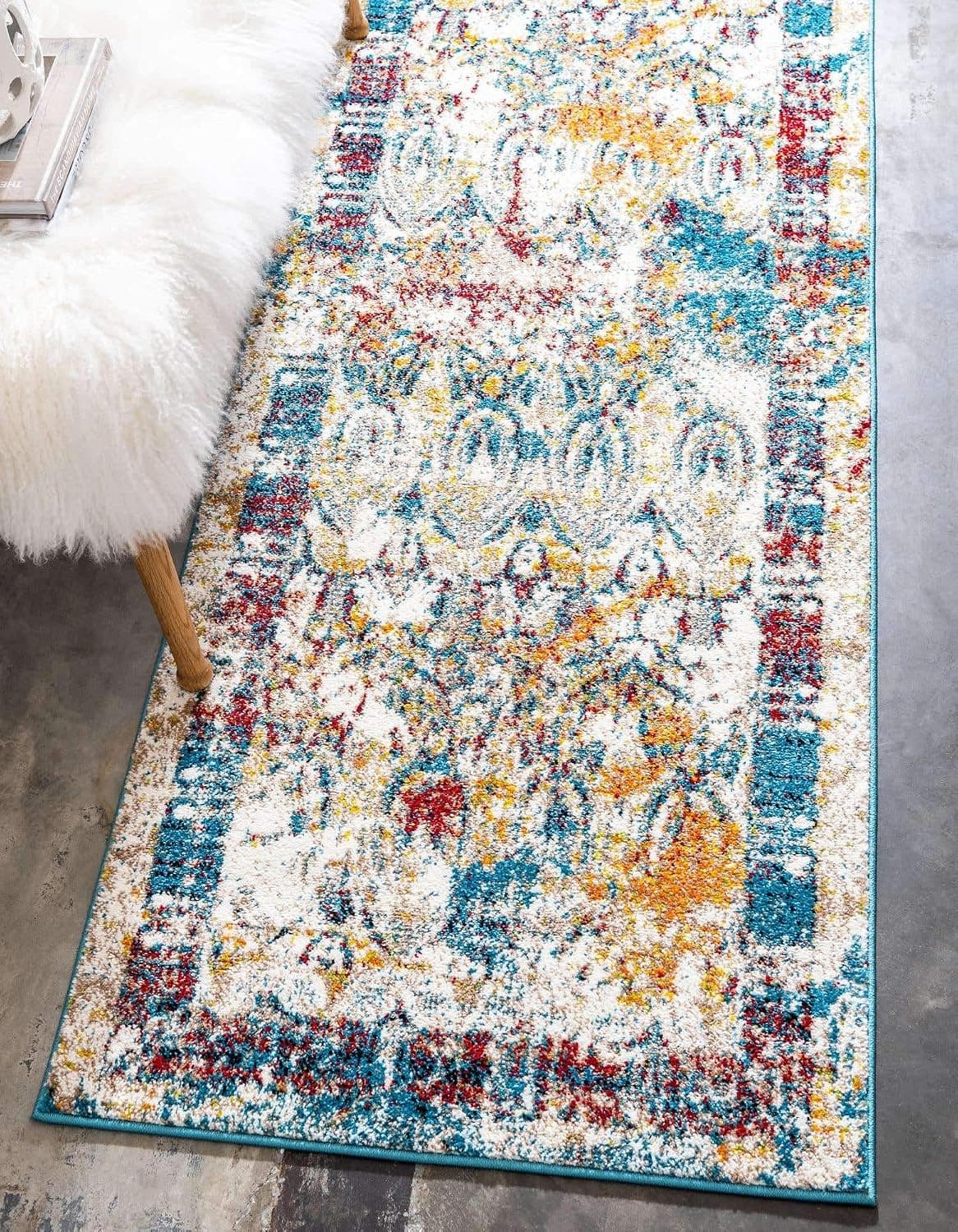 Unique Loom Rosso Collection Vintage, Traditional, Distressed, Bohemian, Botanical, Southwestern Area Rug, 2' 7" x 10' 0", Multi/Blue