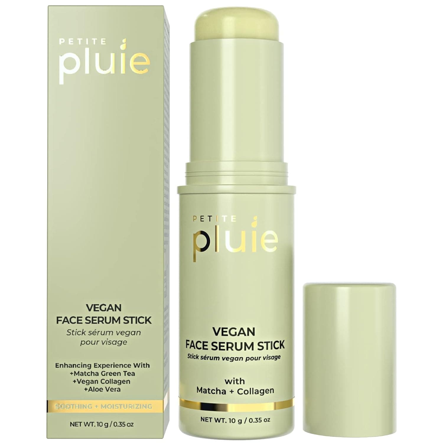 Petite Pluie Vegan Face Serum Stick (0.35 oz) with Green Tea Extract, Collagen, and Aloe Vera For Anti-Aging & Moisturizing, Made in Korea
