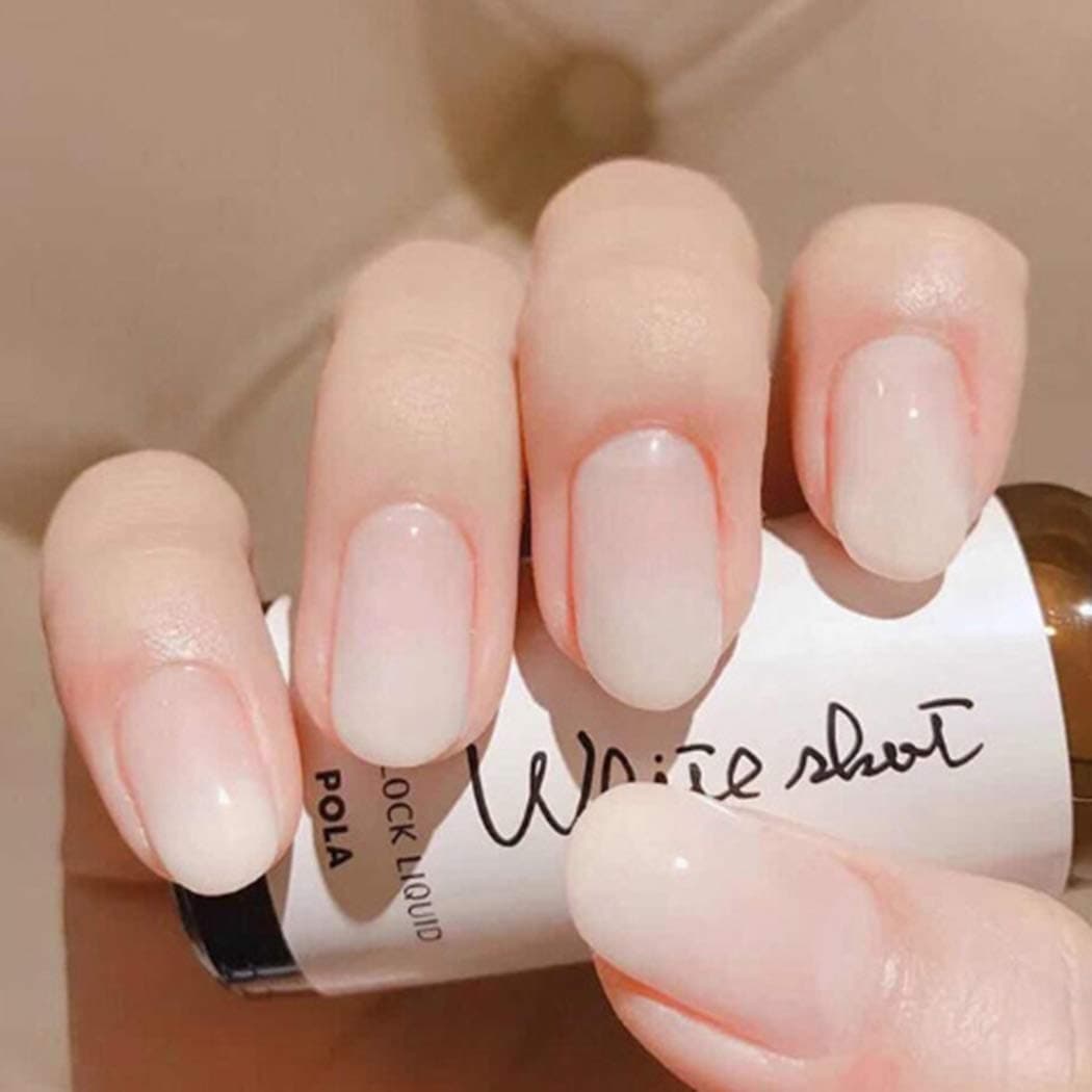 Zehope Glossy Press on Nails White Oval Fake Nails Full Cover Ballerina Acrylic Artificial False Nail for Women and Girls (24Pcs)