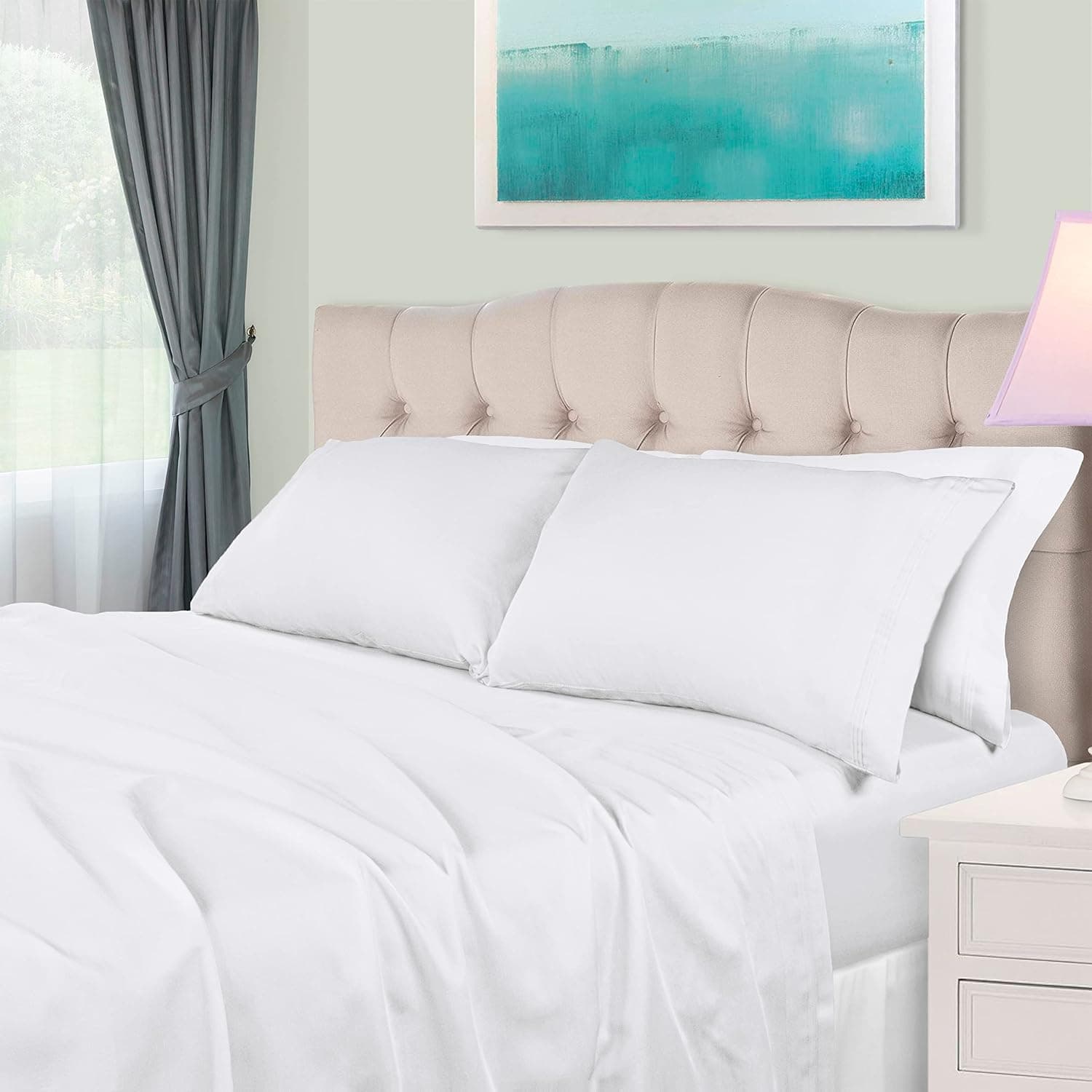 SUPERIOR Egyptian Cotton, 650 Thread Count Solid, Deep Pocket Sheet Set, Full, White, 4-Piece Set