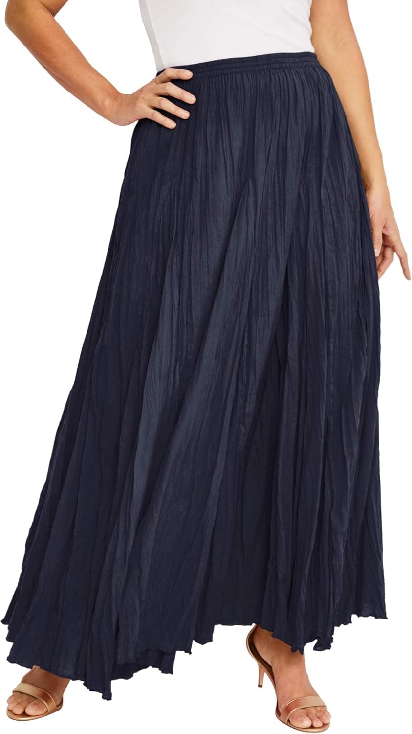 Jessica London Women's Plus Size Flowing Crinkled Skirt Elastic Waist 100% Cotton