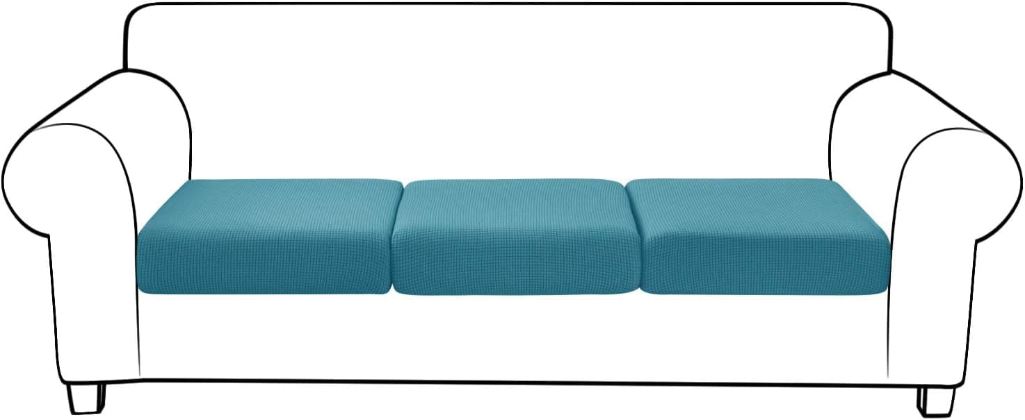 CONRUSER Stretch Cushion Covers, Soft Jacquard Cushion Slipcover Seat Sofa Covers Furniture Protector with Elastic Bottom (3, Turquoise)