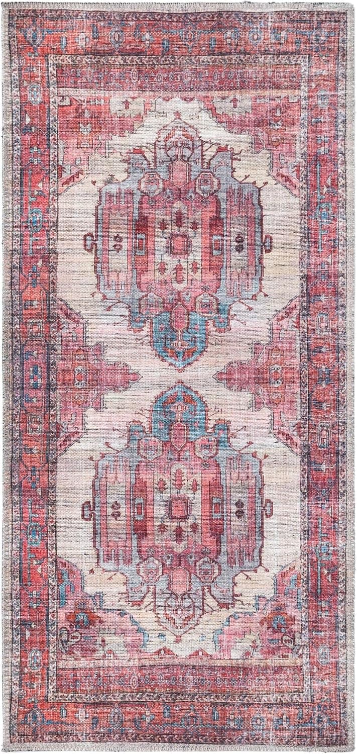 Rugs.com Maahru Collection Washable Rug Runner Beige Low-Pile Rug Perfect for Hallways, Entryways,2 ft x 4 ft Runner