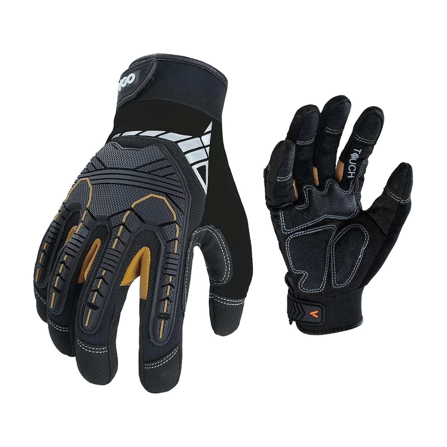 Vgo... Work Gloves Men Heavy Duty Anti Impact, Safety Gloves Anti-Vibration for Rigger Driver Construction Warehouse (M, 2 pairs, Normal Version, Black)
