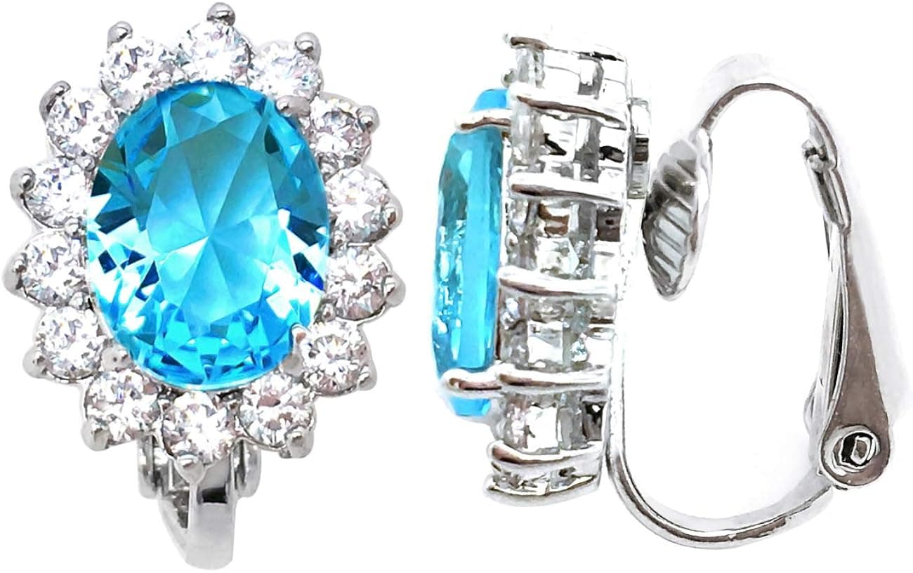 Sparkly Bride CZ Clip On Earrings Crown Oval Women Fashion