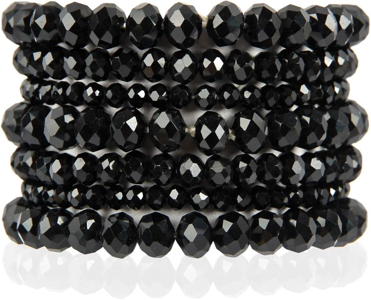 RIAH FASHION Bohemian Multi-Layer Beaded Stacking Statement Bracelets - Versatile Stretch Strand Sparkly Crystal Beads Wrap Slip-on Cuff Bangle Set
