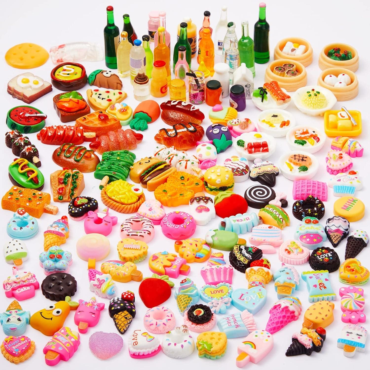150 Pieces Miniature Food for Dollhouse Mini Food Drinks Bottle Toys Assorted Pretend Foods Dollhouse Accessories Mixed Resin Kitchen Food Toys for Adults Teenagers