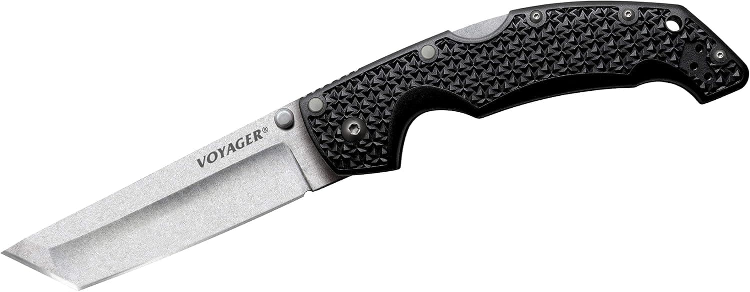 Cold Steel Voyager Series Folding Knife with Tri-Ad Lock and Pocket Clip, Tanto Plain, Large