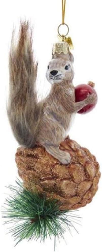 Noble Gems Squirrel on Pinecone Glass Christmas Ornament NB1568 New