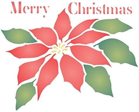 Christmas Poinsettia Stencil, 3.25 x 4 inch (S) - Christmas Rose Stencils for Painting Template for Cards or Decorations