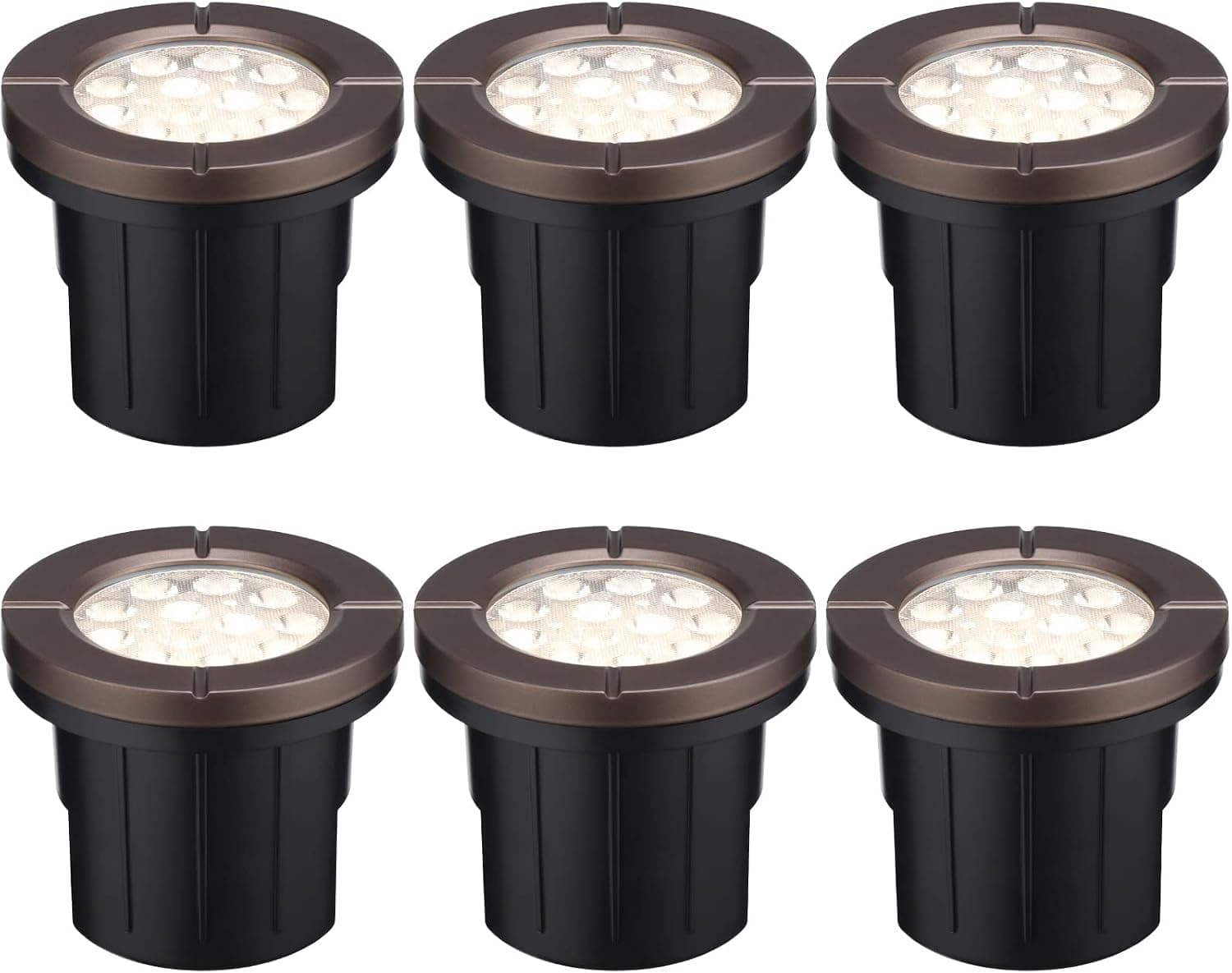 LEONLITE 6W Well Lights Landscape LED In Ground Outdoor, Low Voltage 12-24V AC/DC, IP67 Waterproof Aluminum in-Grade Up Lighting for Trees, CRI 90 3000K, Oil Rubbed Bronze, Pack of 6