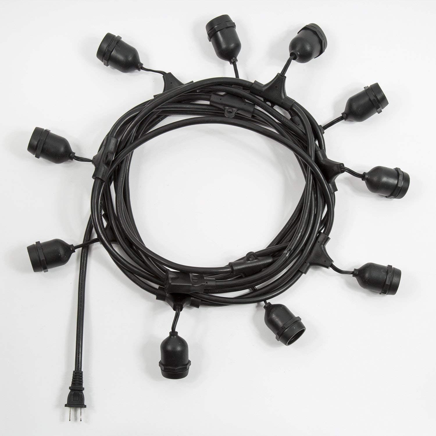 Outdoor LED String Lights String (Bulbs not Included) for LED and Incandescent Bulbs, 10 Sockets, 20 ft Length, Heavy-Duty Weatherproof