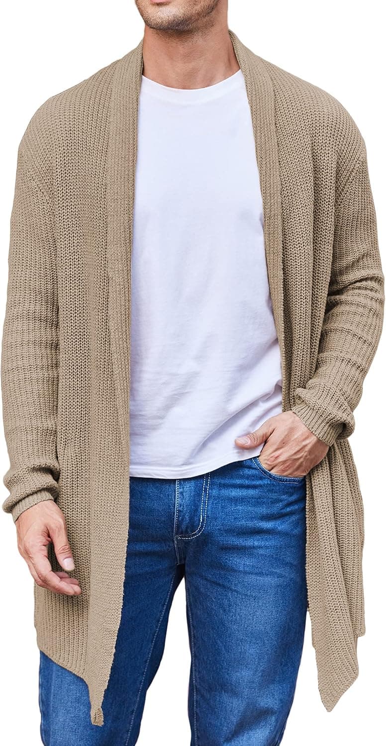 COOFANDY Men's Shawl Collar Knit Long Cardigan Ruffle Fashion Sweater Drape Cape
