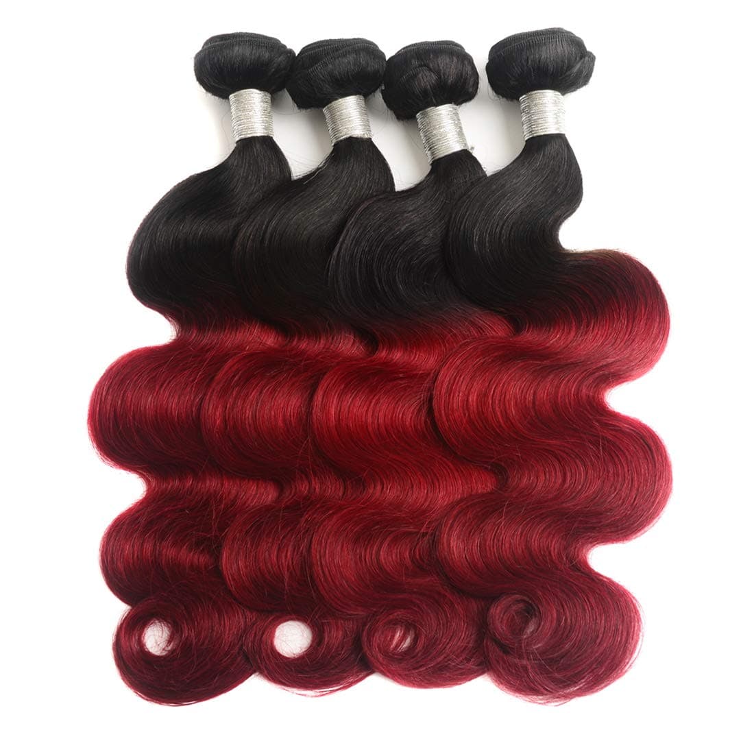 IMAYLI Ombre Body Wave Virgin Hair 4 Bundles Ombre Body Wave Human Hair Weave Dark Red 1B 99j Burgundy Human Hair Extensions(16 16 16 16)