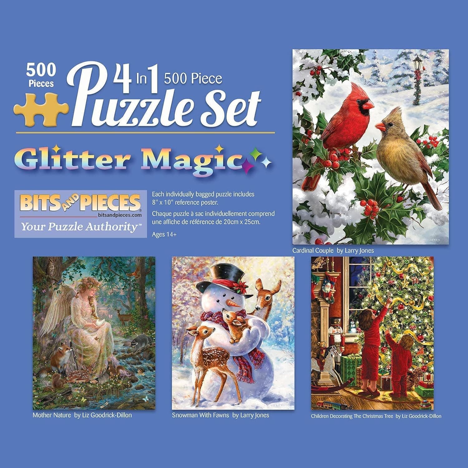 Bits and Pieces - 4-in-1 Multi-Pack 500 Piece Jigsaw Puzzles for Adults - Puzzles Measure 16" x 20" - 500 pc Winter Bird Snowman Friend Mother Nature Kids Christmas Tree Jigsaws by Various Artists