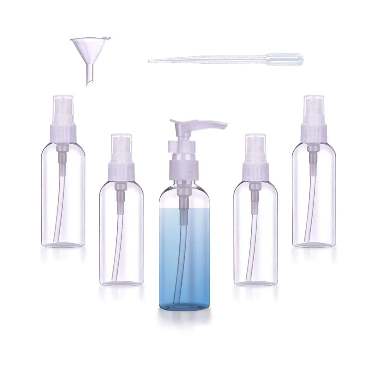 Elegital Spray Bottle - [5-Pack 3.4oz] Refillable Mist Spray Bottle Leak Proof Travel Bottles for Makeup Cosmetic Toiletries Liquid Containers, Essential Oils with Funnels