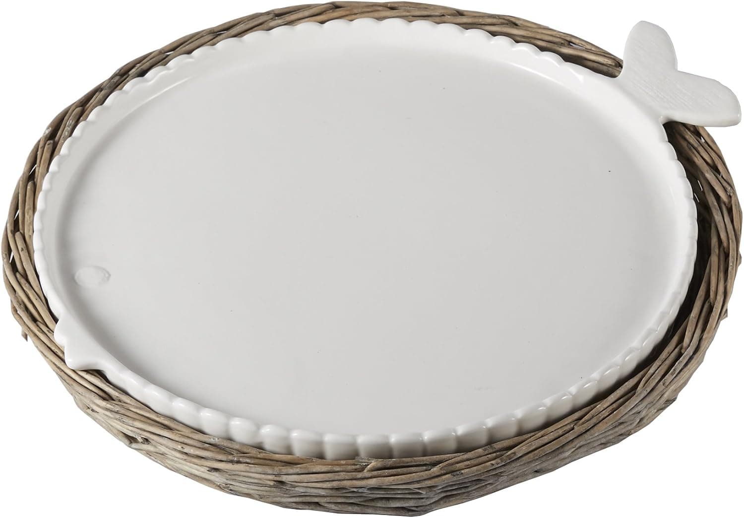 Mud Pie Puffer Fish Platter in Willow Holder, White