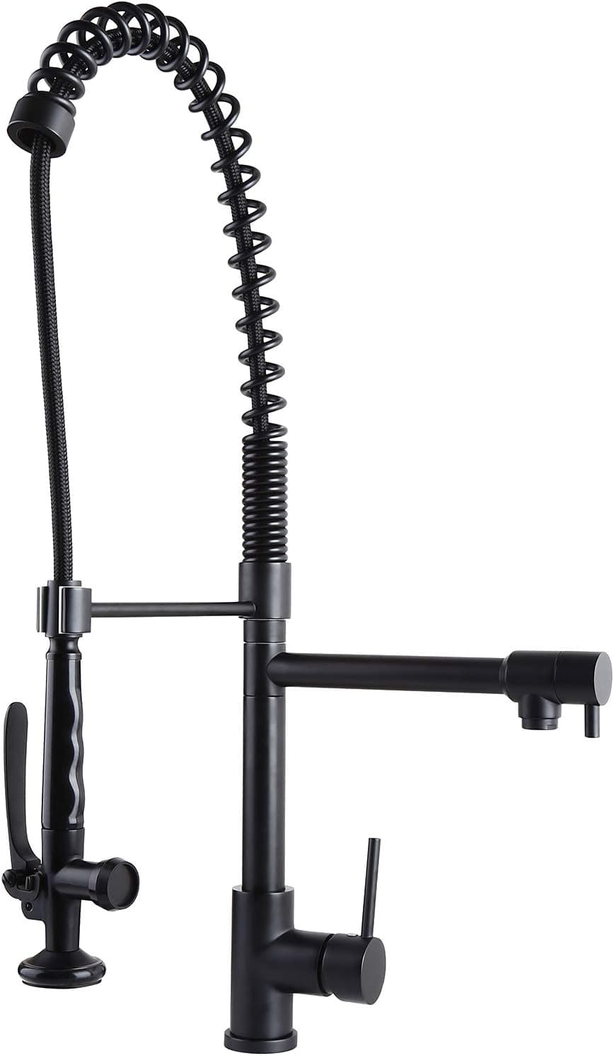Homary Black Kitchen Faucet with Pull Down Sprayer Commercial Style Heavy Duty Pre Rinse Spring Farmhouse Sink Faucet, Matte Black with Deck Plate…