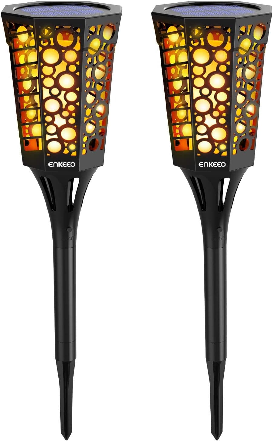 ENKEEO 2 Piece Solar Lantern Flame-Like Light LED Decorative Ambient Light for Outdoor, Backyard, Camping, Holiday Garden Restaurant BBQ Party (Black)