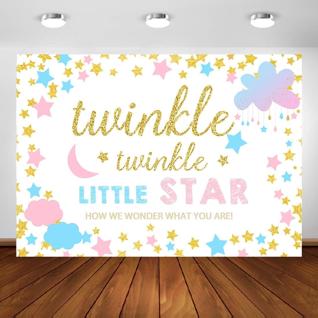 Twinkle Twinkle Little Star Baby Shower Backdrop 7x5ft Gender Reveal Party Photography Background Pink and Gold Cloud Backdrops Birthday Cake Table Decoration Studio Props Vinyl