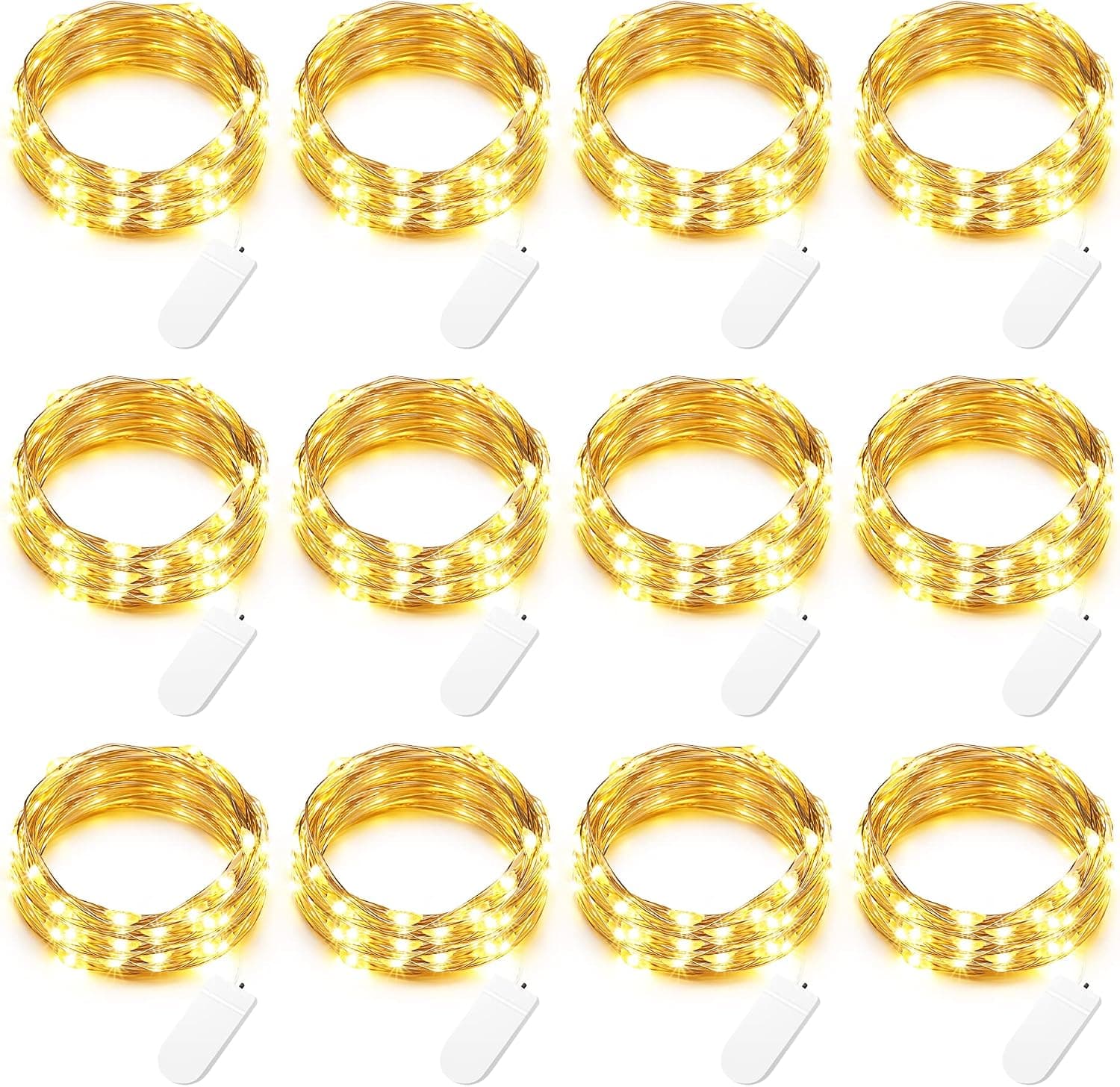 Brizled Fairy Lights, 12 Pack 20 LED Fairy Lights Warm White, 6.56ft Mini Fairy String Lights Battery Operated, Indoor Starry Lights Silver Wire Firefly Lights for DIY Wedding Bedroom Party Christmas