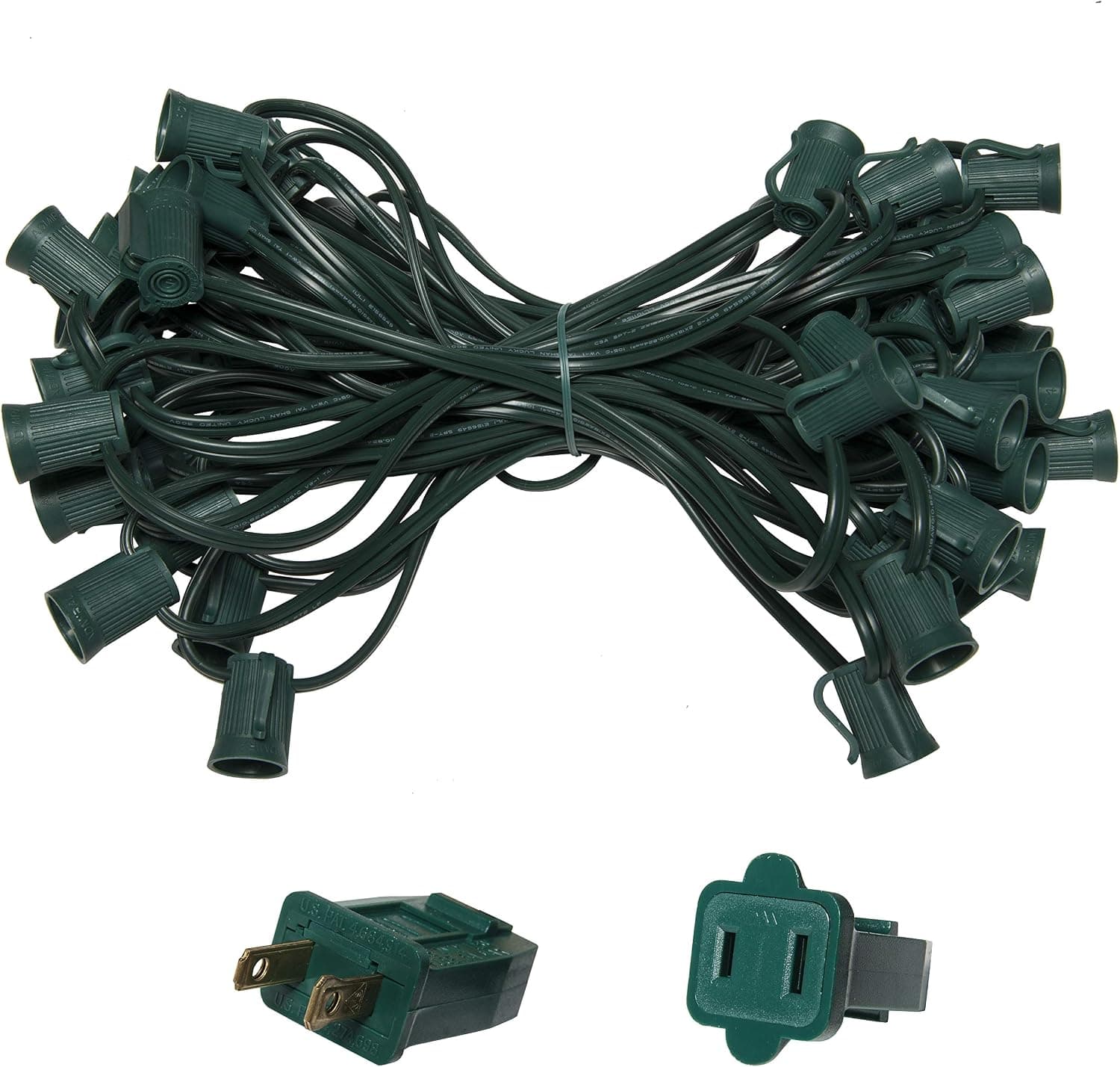 Wintergreen Lighting C9/E17 Light Stringer, E17 Sockets, 12” Socket Spacing, Outdoor String Light Patio Stringer, Fits C9/E17 Size Incandescent or LED Bulbs (50 ft / 50 Sockets, Green Wire)