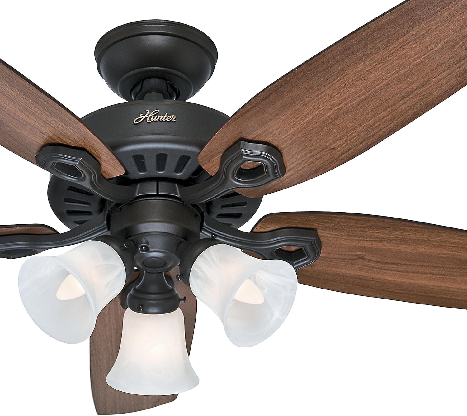 Hunter Fan 42 inch Traditional Snow White Ceiling Fan with Three-Light Fitter and Swirled Marble Glass, 5 Blade (Renewed) (New Bronze)