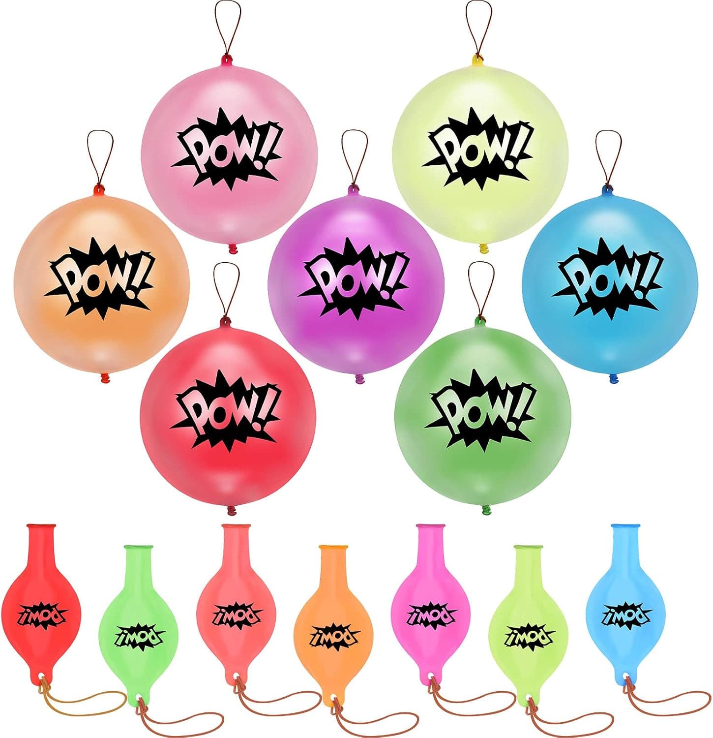 36 Pieces 18 Inch Punch Balloon Assorted Color Large Pow Design Punching Balloon Party Favors Latex Neon Punch Balloon Toys with Handle Goodie Bag Stuffer for Games Birthday Party Supplies