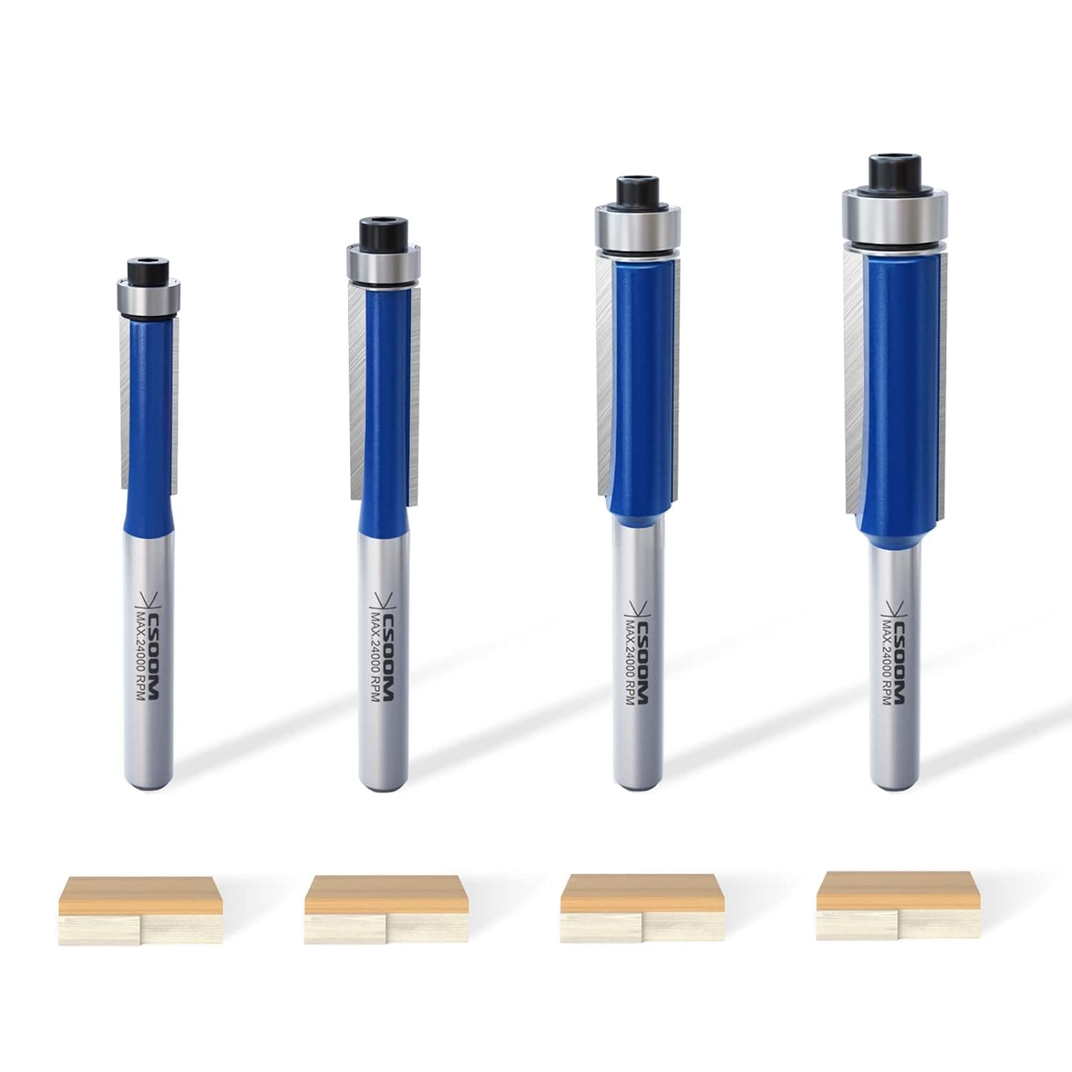 CSOOM 4 Piece Double Flute Straight Router Bits Set with 1/4 Inch Shank - Upgraded C3 Carbide Alloy for Exceptional Performance. Perfect for Edging, Drawer Making, and More on Wood, Laminate, and Composite Materials