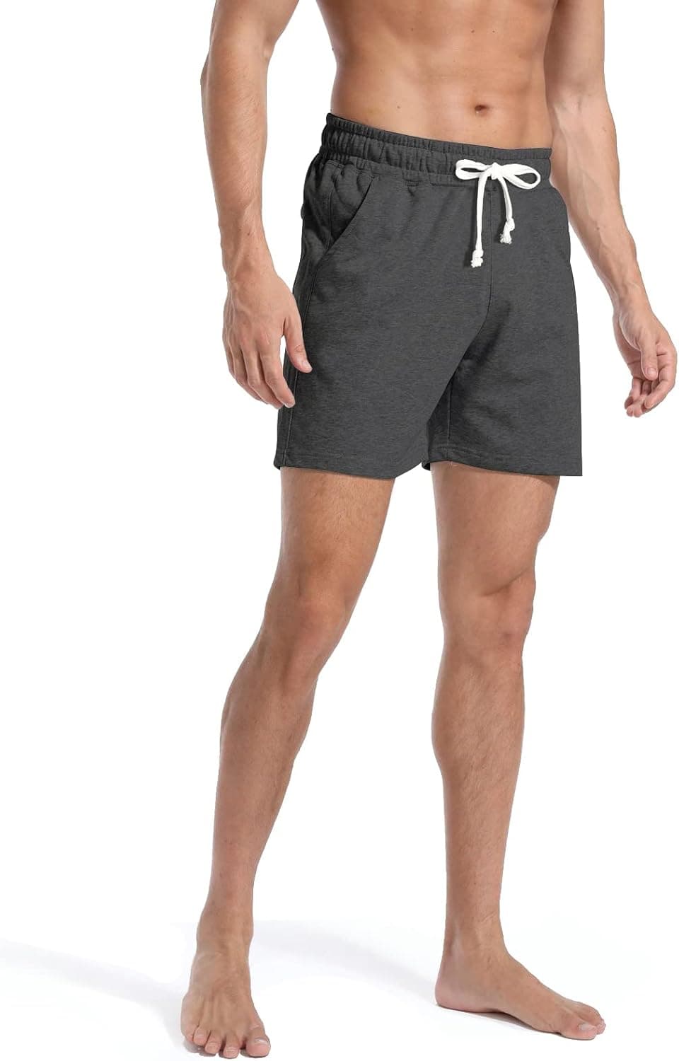 Tigerspot Mens 5.5" Sweat Cotton Shorts Drawstring Running Athletic Workout Pants with Pocketss Dark Gray L