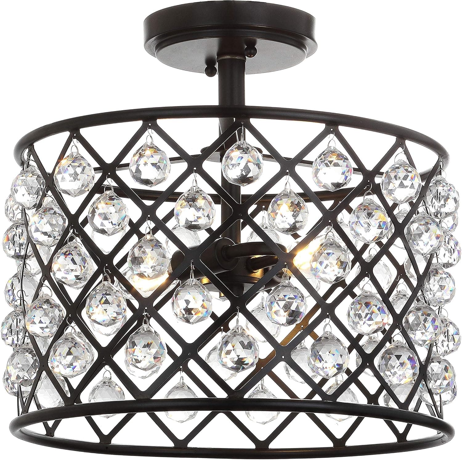JONATHAN Y JYL9023A Gabrielle 14.5" Crystal/Metal LED Semi-Flush Mount, Contemporary,Transitional,Glam for Kitchen, Living Room, Oil Rubbed Bronze