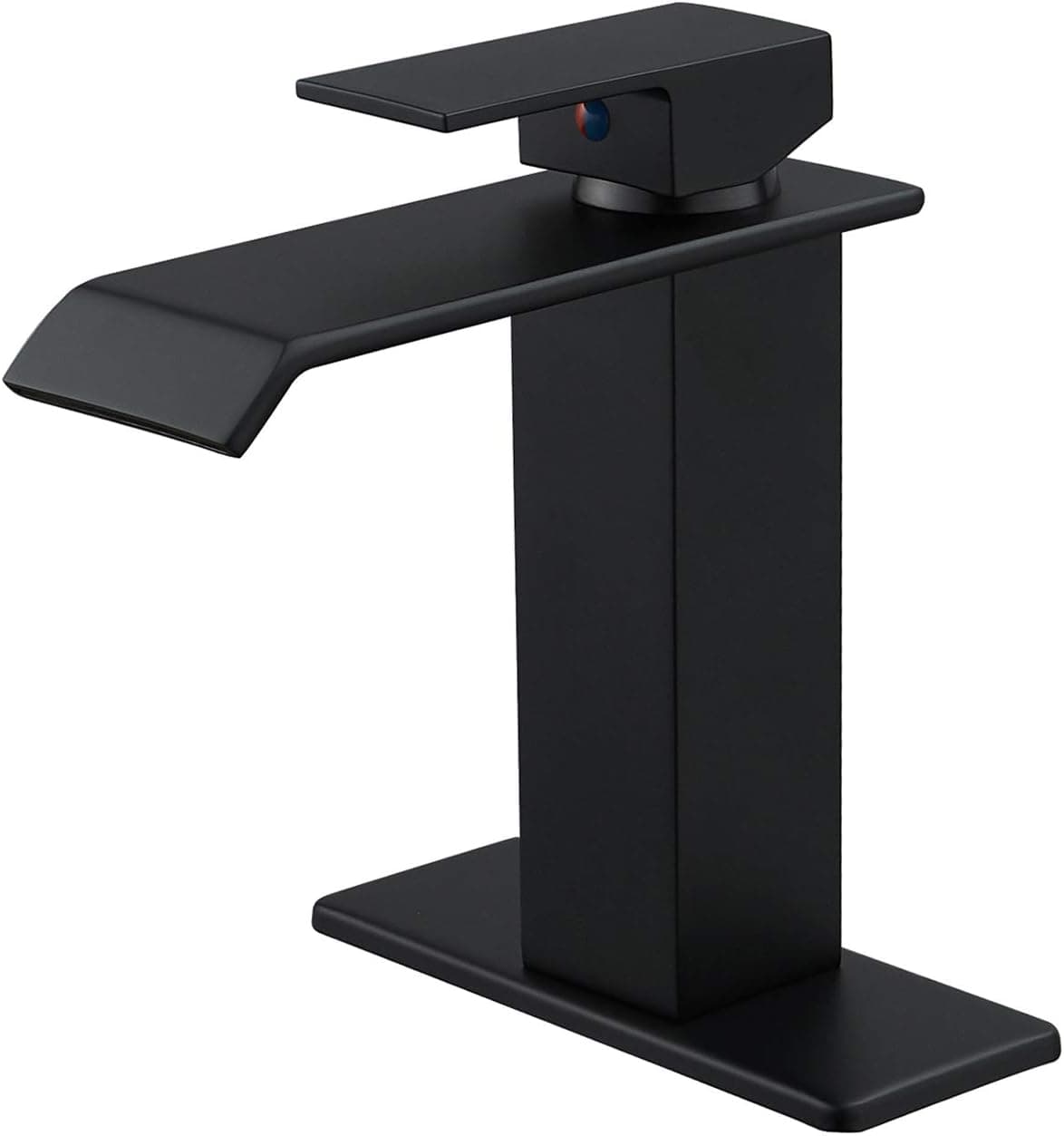 BWE Matte Black Bathroom Faucet Modern Waterfall Bathroom Sink Faucet Single Hole Parts Spout Bath Lavatory Vanity and Supply Hose Single Handle