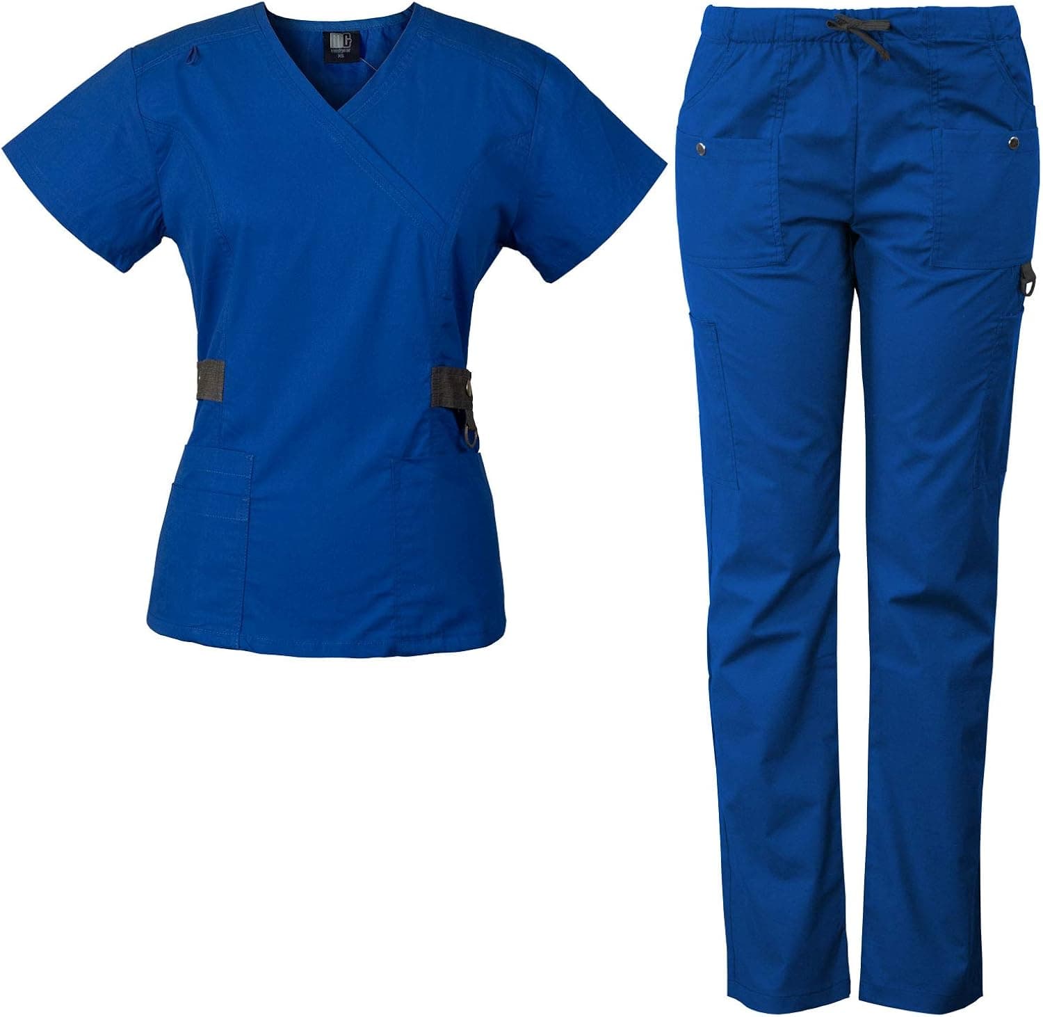 Medgear 12-Pocket Women's Scrub Set with Silver Snap Detail & Contrast Trim