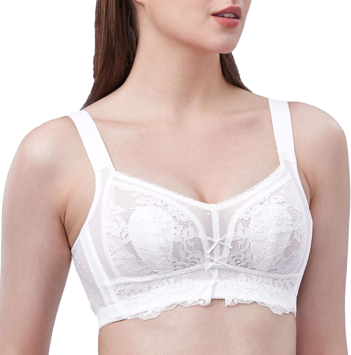 Baetty 32-40(B-DD) Wireless Women’s Minimizer Light Natural Oak Latex Thin Smooth Cup Full Coverage Lace Lift Colorblock Bra
