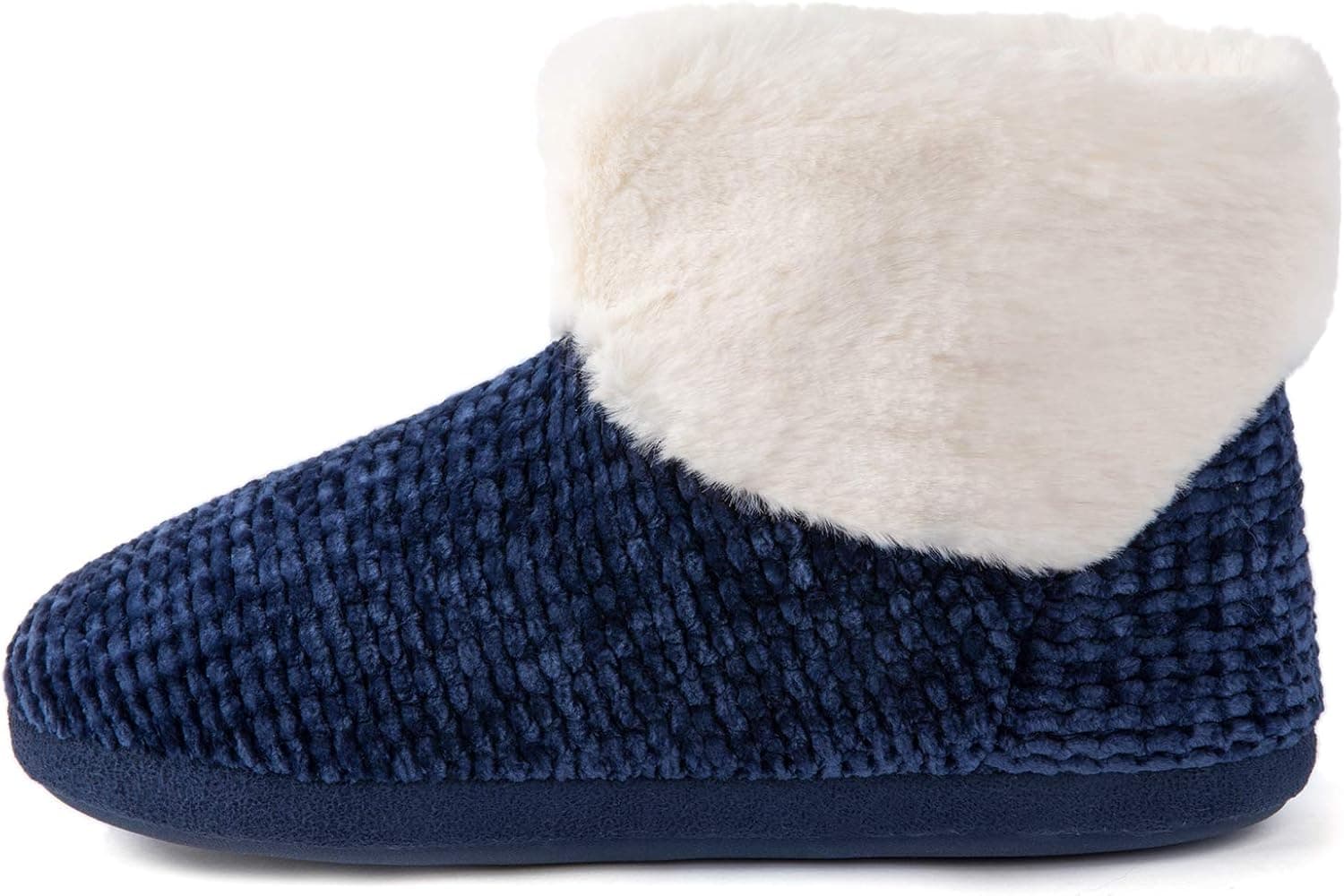 ULTRAIDEAS Women’s Warm Chenille Memory Foam Slippers with Fuzzy Fur Collar & Soft Rubber Sole Blue，5-6