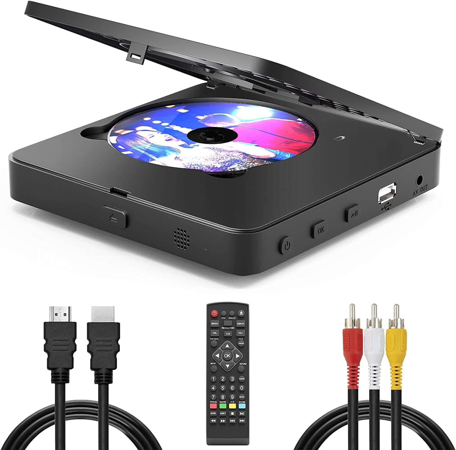 Blu Ray DVD Player, 1080P Home Theater Disc System, Play All DVDs and Region A 1 Blu-rays, Support Max 128G USB Flash Drive + HDMI / AV / Coaxial Output + Built-in PAL/NTSC with HDMI /AV Cable
