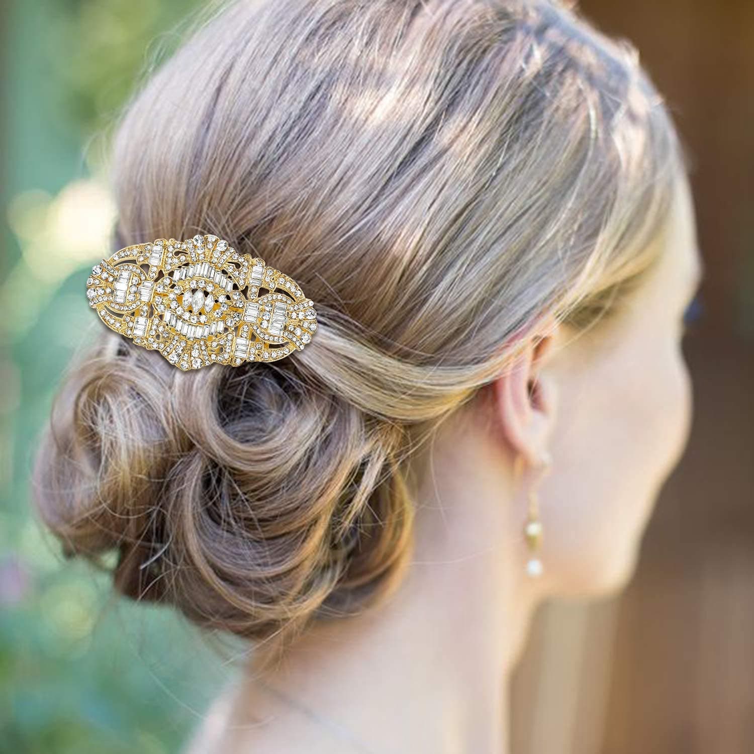 EVER FAITH Women's Austrian Crystal Bridal Art Deco Hair Side Comb Clear Gold-Tone