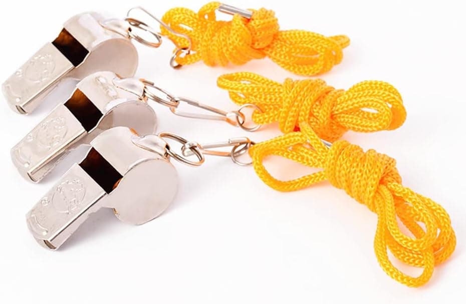 Sikeewii 1Pc Outdoors High Decibel Portable Keychain Whistle Stainless Steel Double Pipe Emergency Survival Whistle Multifunction Tool (Gold)