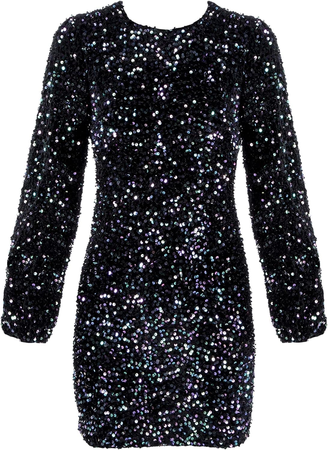 Womens Dark Mermaid Black Purple and Blue Glitter Sequin Longsleeve Cocktail Dress