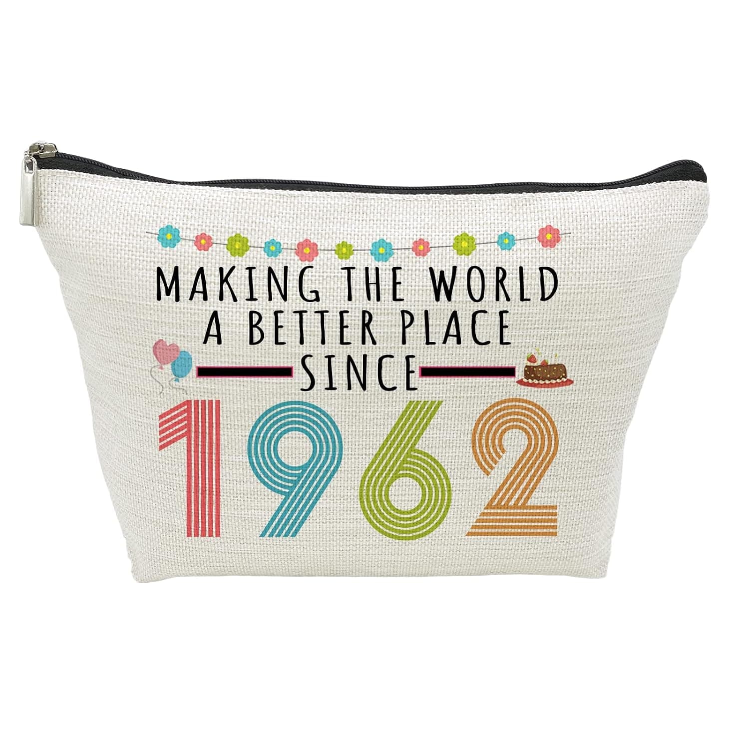 60th Birthday Gifts for Women, Funny 60 Year Old Gift Makeup Bag, 1962 60th Birthday Makeup Bags for Her, Mom, Aunt, Wife, Sister, Coworker, Friend, Making The World a Better Place Since 1962 (1962 Makeup Bag)