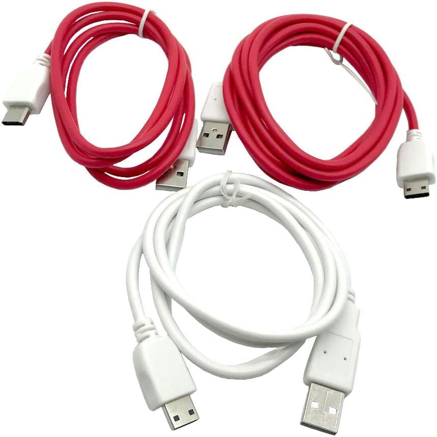 3 pcs Charging Cables for NABi Jr Jr. S , NABi 2S, NABi Dream Tab and NABi XD Elev-8 Tablets, CKANDAY 2 pcs 3.3ft/1m & 1 pcs 6.6ft/2m USB Data Charger Cord - White, Red
